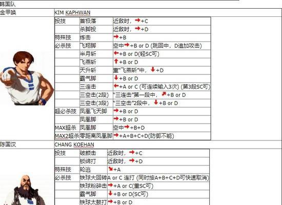 《拳皇2024》游戏出招表大揭秘（全面解析最新版本的出招技巧）